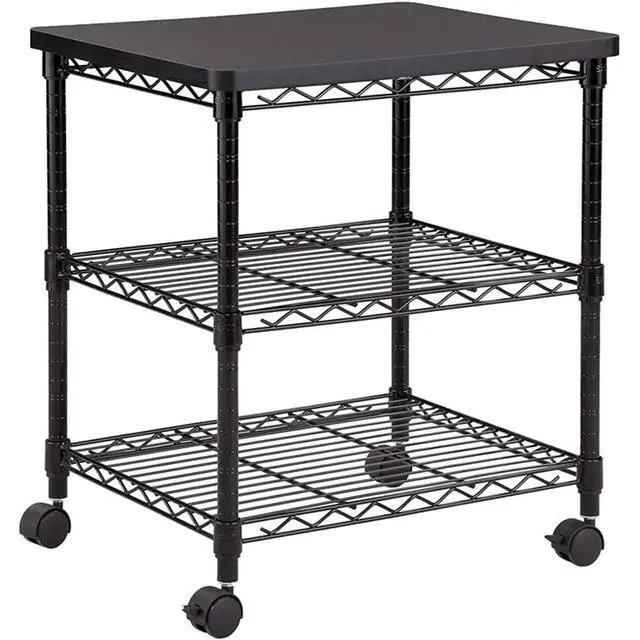 Alt view image 3 of 6 - Deskside 3 Tier Rolling Cart Printer Stand, Mobile Utility Table for Home Office with Steel Shelves, Black