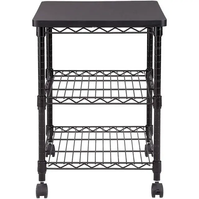 Alt view image 6 of 6 - Deskside 3 Tier Rolling Cart Printer Stand, Mobile Utility Table for Home Office with Steel Shelves, Black