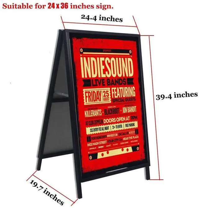 Alt view image 2 of 5 - A Frame Sign Heavy Duty Sidewalk Sign for Poster Board 24x 36 inches Double-Sided Sandwich Sign,Including 2 Anti-Glare Covers & Corrugated Boards for Indoor Outdoor,Black