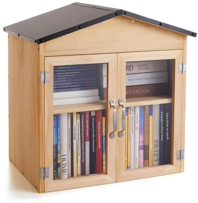 Main image of 2-Tier Indoor/Outdoor Little Library Book Exchange Box - Durable Weatherproof Solid Wood Cabinet with Adjustable Shelves & Rust-Proof Hardware for Community, Schools & Neighborhood Sharing