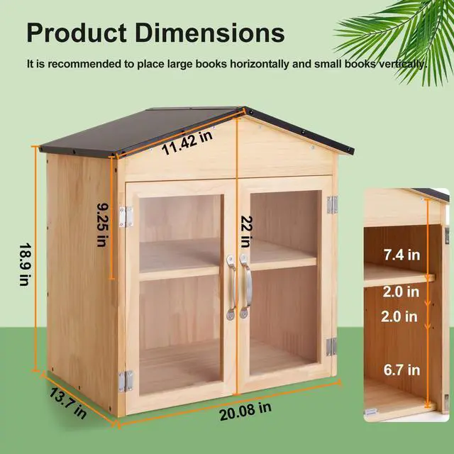 Alt view image 5 of 7 - 2-Tier Indoor/Outdoor Little Library Book Exchange Box - Durable Weatherproof Solid Wood Cabinet with Adjustable Shelves & Rust-Proof Hardware for Community, Schools & Neighborhood Sharing