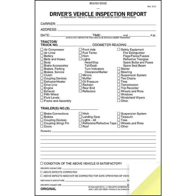 Alt view image 4 of 7 - J. J. Keller Detailed Driver's Vehicle Inspection Report 25-pk. - Book Format with 31 Sets, 2-Ply Carbonless, 5.5" x 8.5", Meet FMCSR Requirements