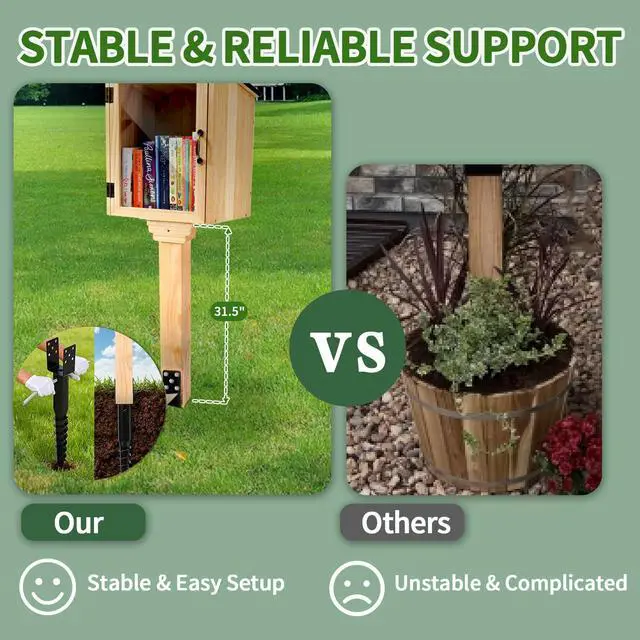 Alt view image 2 of 7 - Little Library Mount Kit No-Dig Ground Anchor, Waterproof 4x4x31.5" Wood Post & Bracket, Easy Setup for Outdoor Use, Supports All Sizes of Little Libraries, Perfect for Community Sharing