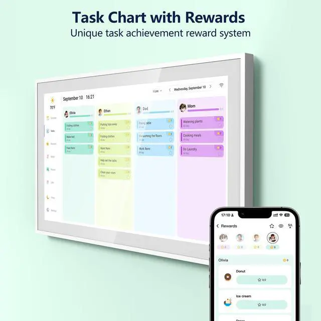 Alt view image 3 of 7 - Digital Calendar, 21.5 Inch Electronic Calendar & Chore Chart, Smart Family Organizer with Interactive Touchscreen Display, Wall Mount or Desk Mount in Portrait or Landscape