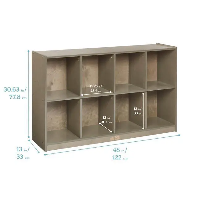 Alt view image 3 of 7 - 8-Compartment Mobile Backpack Storage Cabinet, Classroom Furniture, Grey Wash