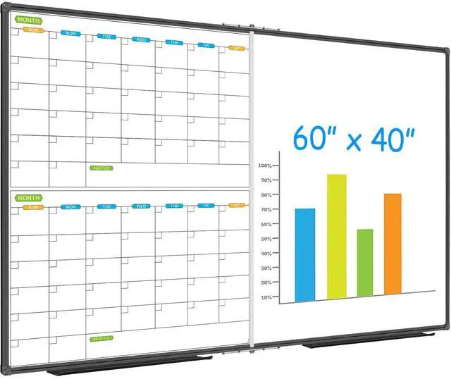 Main image of Magnetic Foldable Dry Erase Calendar Whiteboard Combo, 2 Month Calendar Board & White Board 60 X 40 Inch, Black Aluminum Frame Wall Mounted Board for Office Home and School