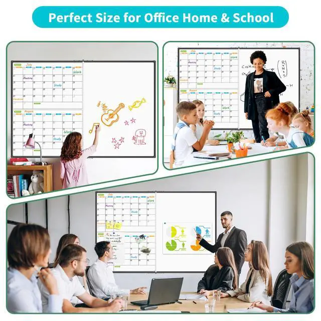 Alt view image 2 of 6 - Magnetic Foldable Dry Erase Calendar Whiteboard Combo, 2 Month Calendar Board & White Board 60 X 40 Inch, Black Aluminum Frame Wall Mounted Board for Office Home and School