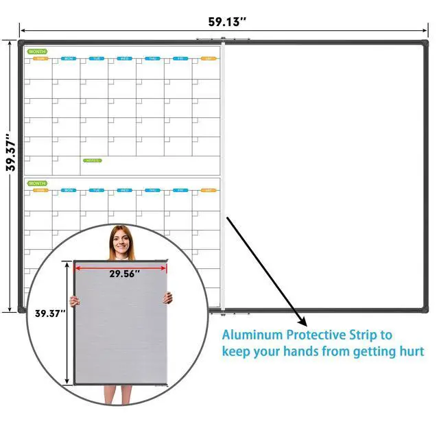 Alt view image 4 of 6 - Magnetic Foldable Dry Erase Calendar Whiteboard Combo, 2 Month Calendar Board & White Board 60 X 40 Inch, Black Aluminum Frame Wall Mounted Board for Office Home and School