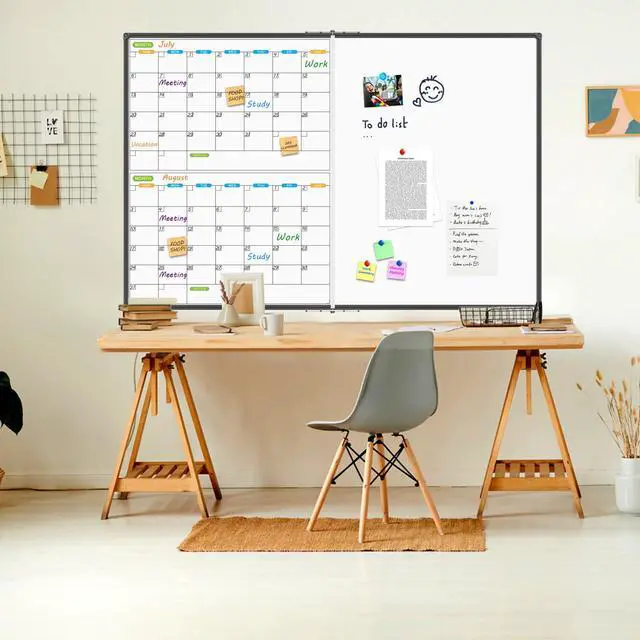 Alt view image 6 of 6 - Magnetic Foldable Dry Erase Calendar Whiteboard Combo, 2 Month Calendar Board & White Board 60 X 40 Inch, Black Aluminum Frame Wall Mounted Board for Office Home and School