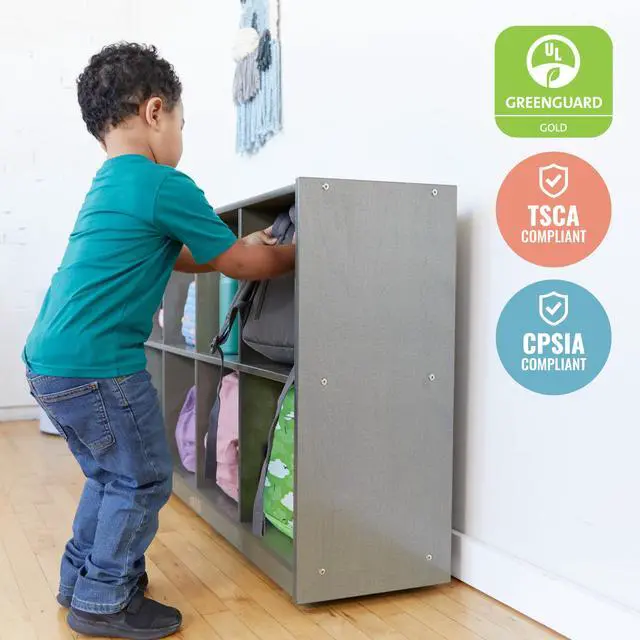 Alt view image 5 of 7 - 8-Compartment Mobile Backpack Storage Cabinet, Classroom Furniture, Grey Wash