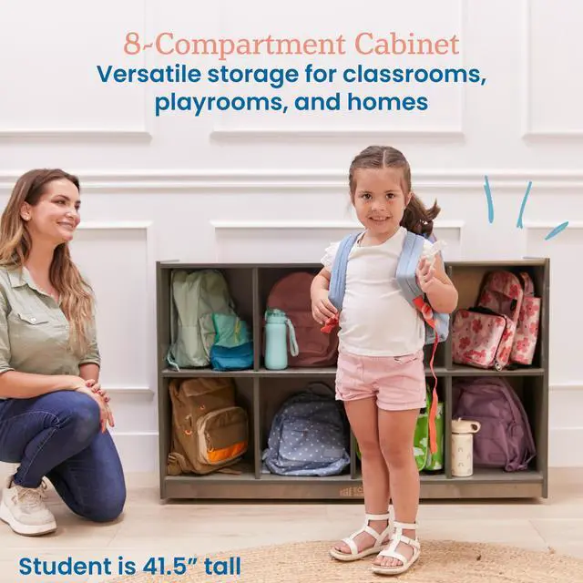 Alt view image 4 of 7 - 8-Compartment Mobile Backpack Storage Cabinet, Classroom Furniture, Grey Wash