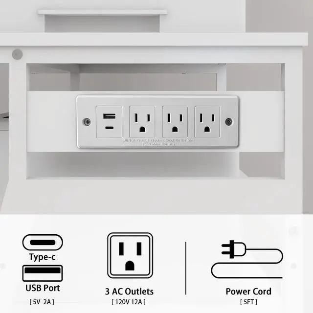 Alt view image 6 of 7 - 3 Tier Large Printer Stand, 24"x20", with Charging Station,White | Rolling Printer Table with Adjustable Shelf for Home Office Organization, with Industrial Wheels,Safe Rounded Edge Design