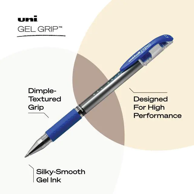 Alt view image 3 of 7 - uniball Signo Grip Gel Pen, Stick, Medium 0.7 Mm, Blue Ink, Silver/blue Barrel (Pack of 144)