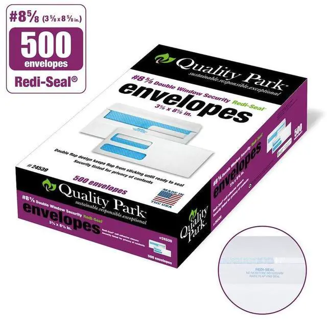 Alt view image 4 of 7 - #8 5/8 Security Envelopes,Double Window,Self Seal Envelopes for Invoices/Statements,3-5/8" x 8-5/8",24 lb White,500/Box (QUA24539),(Pack of 5)