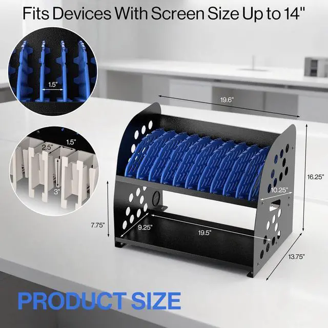 Alt view image 3 of 7 - 10-Device Open Charging Station for Chromebooks Tablets with Sockets | Laptop Storage Rack with Cable Management & Storage Space, Multi-Device Charging Organizer for Classroom, Office, Hospital