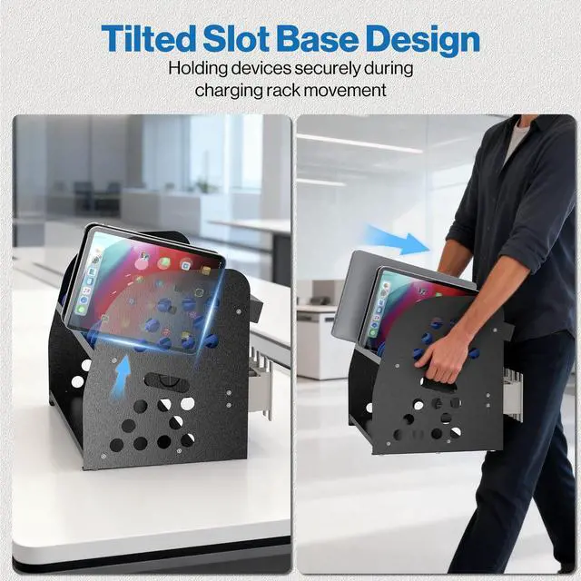 Alt view image 6 of 7 - 10-Device Open Charging Station for Chromebooks Tablets with Sockets | Laptop Storage Rack with Cable Management & Storage Space, Multi-Device Charging Organizer for Classroom, Office, Hospital