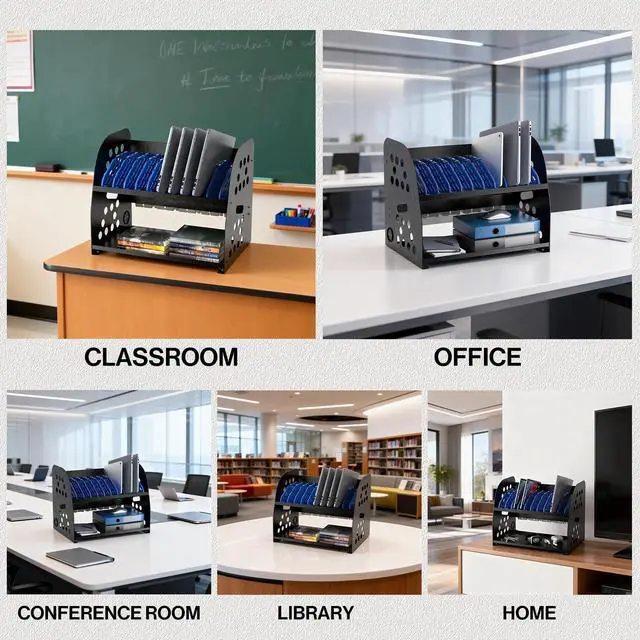 Alt view image 7 of 7 - 10-Device Open Charging Station for Chromebooks Tablets with Sockets | Laptop Storage Rack with Cable Management & Storage Space, Multi-Device Charging Organizer for Classroom, Office, Hospital