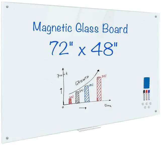Main image of Magnetic Glass Whiteboard 6'x4', 72"x48" Glass Dry Erase Board for Wall Mounted, Large Commercial Board Frameless for Office, Classroom & Home