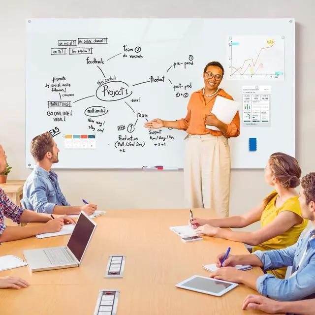 Alt view image 2 of 7 - Magnetic Glass Whiteboard 6'x4', 72"x48" Glass Dry Erase Board for Wall Mounted, Large Commercial Board Frameless for Office, Classroom & Home