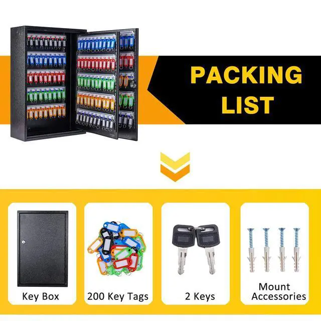Alt view image 5 of 6 - Key Box Wall Mount 200 Position Metal Locking Key Cabinet Organizer with Key Tags Key Safe Security Storage Lockbox Holder for Valets, Hotels, Car and House Keys, Key Keeper Box - Black