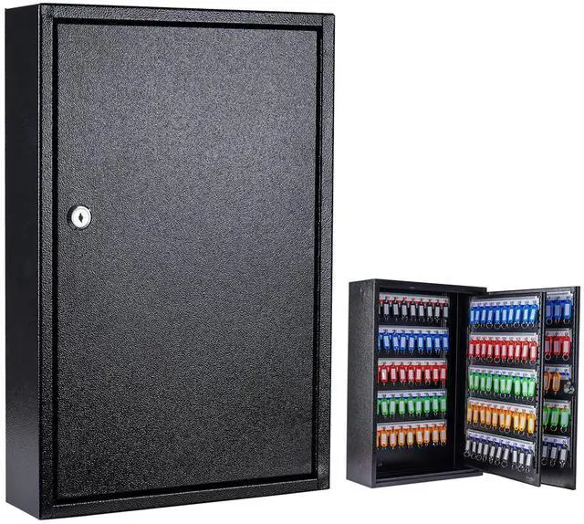 Main image of Key Box Wall Mount 200 Position Metal Locking Key Cabinet Organizer with Key Tags Key Safe Security Storage Lockbox Holder for Valets, Hotels, Car and House Keys, Key Keeper Box - Black