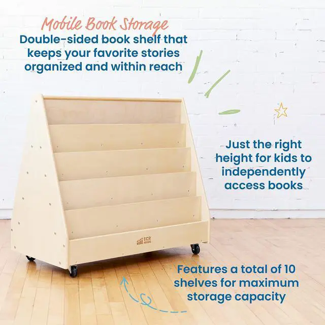 Alt view image 4 of 7 - Double-Sided Mobile Wooden Book Display, Classroom Organization, Natural | Independent book browsing, 10 deep shelves, durable birch, GREENGUARD Gold Certified