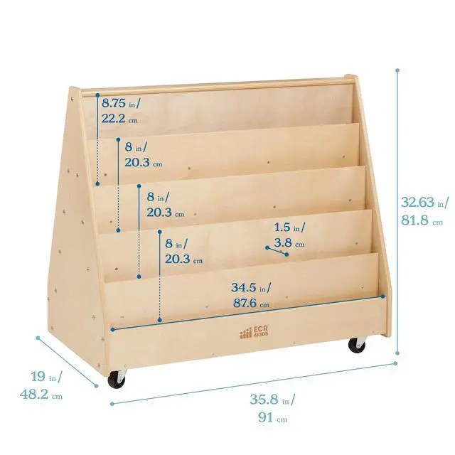 Alt view image 3 of 7 - Double-Sided Mobile Wooden Book Display, Classroom Organization, Natural | Independent book browsing, 10 deep shelves, durable birch, GREENGUARD Gold Certified