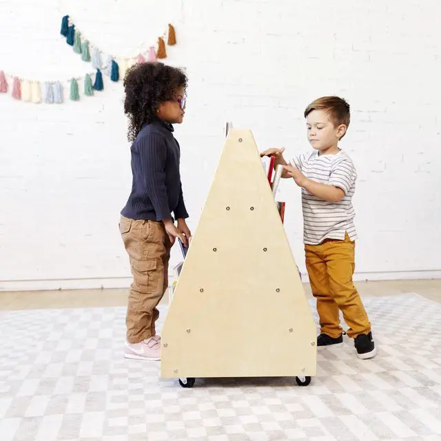 Alt view image 2 of 7 - Double-Sided Mobile Wooden Book Display, Classroom Organization, Natural | Independent book browsing, 10 deep shelves, durable birch, GREENGUARD Gold Certified