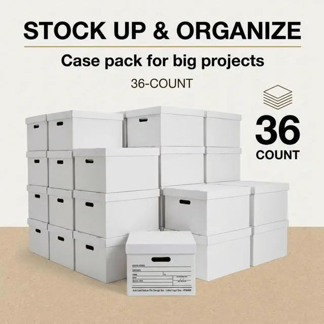 Alt view image 6 of 7 - File Boxes with Lids and Handles (36-Pack) - File Storage Boxes for Office Supplies, Book Storage, Moving, and Packaging, Fits Letter and Legal Paper, Removable Lid