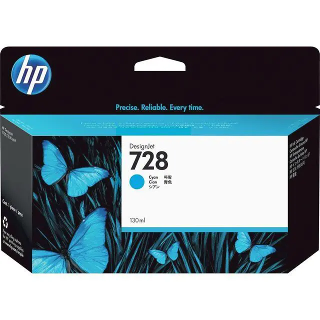 Alt view image 2 of 2 - 728 Cyan 130-ml Genuine Ink Cartridge (F9J67A) for DesignJet T830 MFP & T730 Large Format Plotter Printers