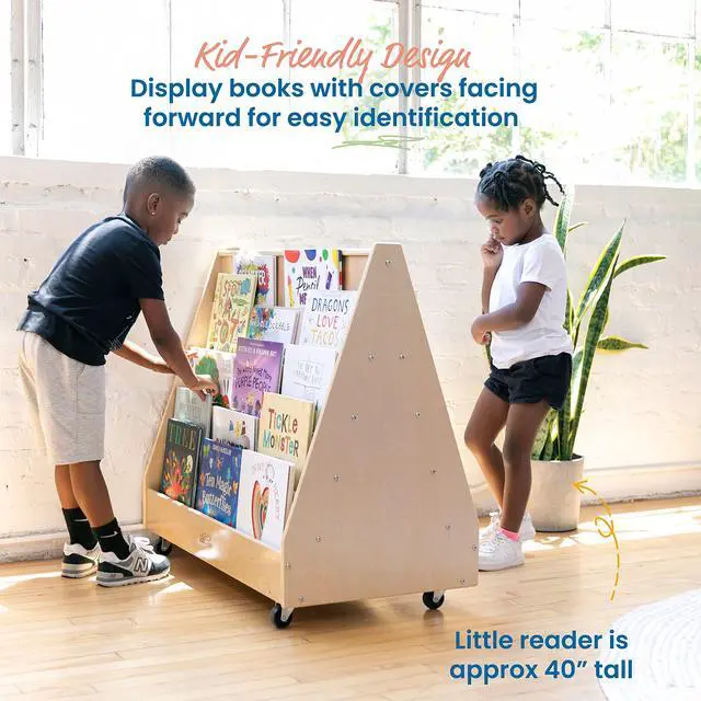 Alt view image 5 of 7 - Double-Sided Mobile Wooden Book Display, Classroom Organization, Natural | Independent book browsing, 10 deep shelves, durable birch, GREENGUARD Gold Certified