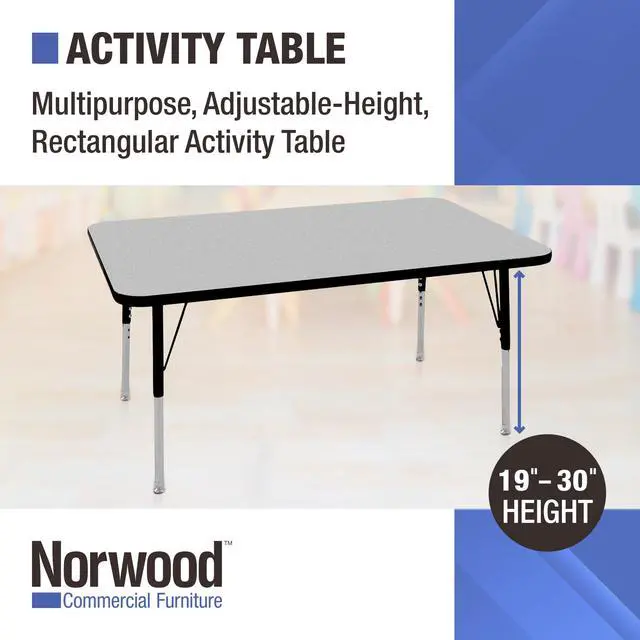Alt view image 3 of 7 - Commercial Furniture 36-Inch Adjustable Height Classroom Activity Table for Kids & Adults, Rectangular Activity Table for School and Home, Blue