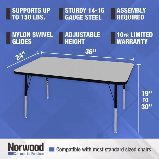 Alt view image 2 of 7 - Commercial Furniture 36-Inch Adjustable Height Classroom Activity Table for Kids & Adults, Rectangular Activity Table for School and Home, Blue