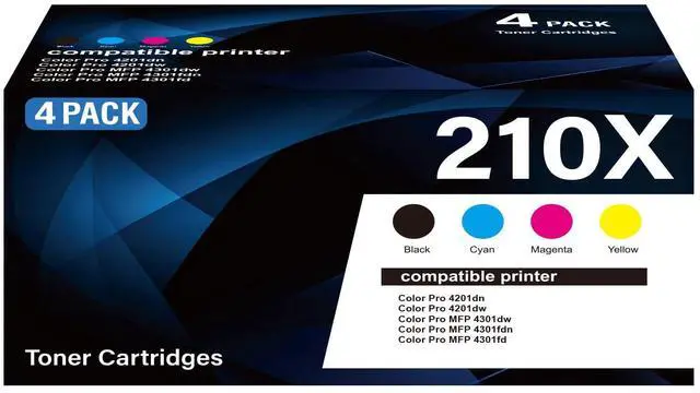 Main image of 210X Toner Cartridge with Chip 4-Pack High Yield Replacement for HP 210X W2100X W2101X W2102X W2103X 210A Compatible with HP Color Laser Jet Pro MFP 4301fdw 4201dw 4201dn 4301fdn Printer(B/C/M/Y)