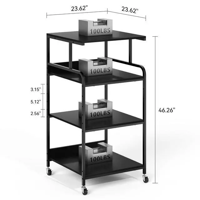 Alt view image 2 of 7 - Extra Tall & Large Printer Stand, 24" x 24"x 46'' Height 4 Tier Metal Printer Table for Home Office, Printer Stand with Adjustable Storage Shelf, Rolling Cart for 3D Laser Printer (Black)
