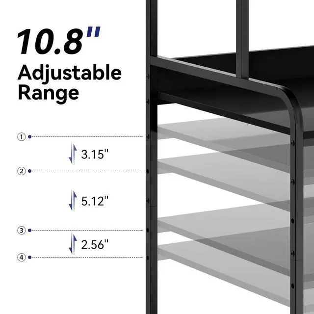 Alt view image 4 of 7 - Extra Tall & Large Printer Stand, 24" x 24"x 46'' Height 4 Tier Metal Printer Table for Home Office, Printer Stand with Adjustable Storage Shelf, Rolling Cart for 3D Laser Printer (Black)