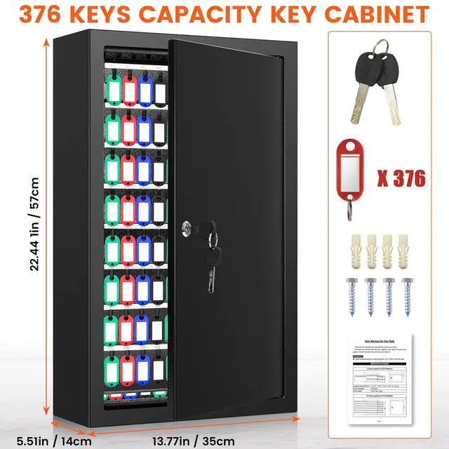 Alt view image 2 of 7 - 376 Keys Key Lock Box Wall Mount with 376 Numbered Hooks and 376 Colored Key Tags, Anti-Theft Key Cabinet with Key Return Drop Slot, Key Storage Box Key Organizer for Car Garage Home Office
