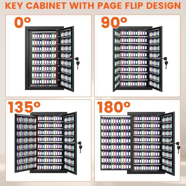 Alt view image 3 of 7 - 376 Keys Key Lock Box Wall Mount with 376 Numbered Hooks and 376 Colored Key Tags, Anti-Theft Key Cabinet with Key Return Drop Slot, Key Storage Box Key Organizer for Car Garage Home Office