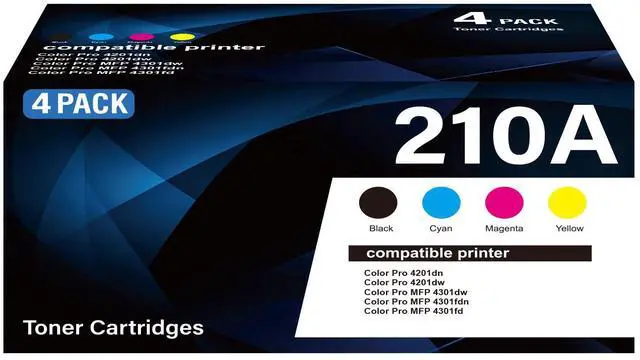 Main image of 210A Toner Cartridge With Chip 4-pack High Yield Replacement for HP 210A W2100A W2101A W2102A W2103A 210X Compatible with HP Color Laser Jet Pro MFP 4301fdw 4201dw 4201dn 4301fdn Printer(B/C/M/Y)