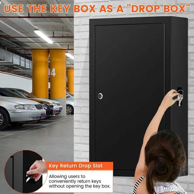 Alt view image 4 of 7 - 376 Keys Key Lock Box Wall Mount with 376 Numbered Hooks and 376 Colored Key Tags, Anti-Theft Key Cabinet with Key Return Drop Slot, Key Storage Box Key Organizer for Car Garage Home Office