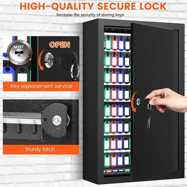 Alt view image 6 of 7 - 376 Keys Key Lock Box Wall Mount with 376 Numbered Hooks and 376 Colored Key Tags, Anti-Theft Key Cabinet with Key Return Drop Slot, Key Storage Box Key Organizer for Car Garage Home Office