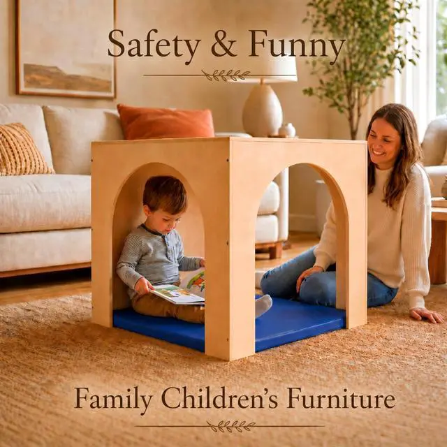 Alt view image 3 of 7 - Reading Cube Cozy Corner Set with Rest Mat Preschool Classroom Furniture Wooden Sensory Playhouse & Calming Corner Include 30 '' Natural Wood Nook Preschool Homeschool Daycare(Arch)