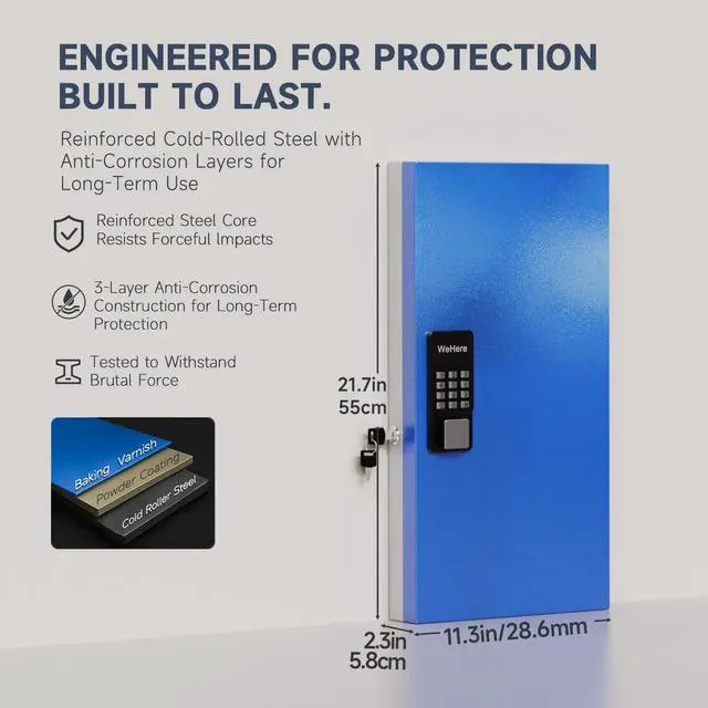Alt view image 2 of 7 - 48-Key Smart Key Lock Box Wall-Mount, Key Cabinet with Key Management App(Track Key Borrow/Return), Keypad, Bluetooth & WiFi Unlock (Sold Separately) for Commercial, School, Rental, Office