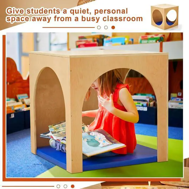 Alt view image 6 of 7 - Reading Cube Cozy Corner Set with Rest Mat Preschool Classroom Furniture Wooden Sensory Playhouse & Calming Corner Include 30 '' Natural Wood Nook Preschool Homeschool Daycare(Arch)