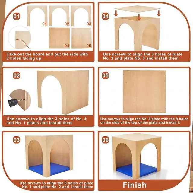 Alt view image 5 of 7 - Reading Cube Cozy Corner Set with Rest Mat Preschool Classroom Furniture Wooden Sensory Playhouse & Calming Corner Include 30 '' Natural Wood Nook Preschool Homeschool Daycare(Arch)