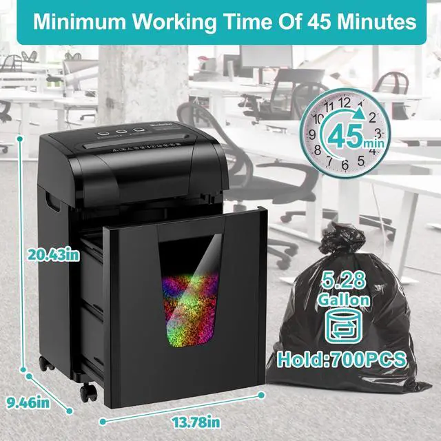 Alt view image 5 of 7 - Paper Shredder, 18-Sheet Cross Cut with 5.28-Gallon Pull Out Bin, P-4 Security Level, Shred Paper and Credit Card and CD, Durable&Fast with Auto Jam Proof System Shredder for Office