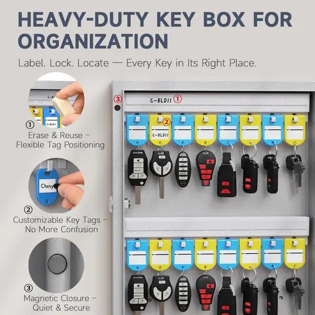 Alt view image 5 of 7 - 120 Key Lock Box, Smart Key Cabinet with Key Management System, App, Bluetooth, Dynamic/Static Password, WiFi Unlock(Sold Separately), Wall-Mount Commercial Key Storage Box for Office, School