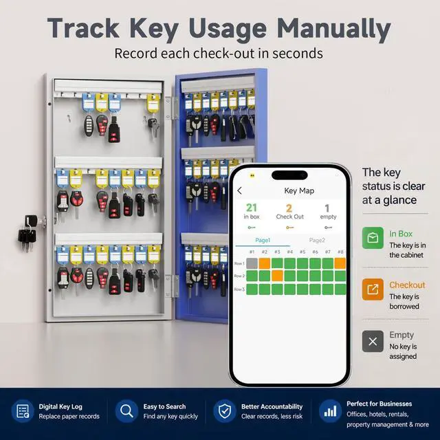 Alt view image 4 of 7 - 48-Key Smart Key Lock Box Wall-Mount, Key Cabinet with Key Management App(Track Key Borrow/Return), Keypad, Bluetooth & WiFi Unlock (Sold Separately) for Commercial, School, Rental, Office