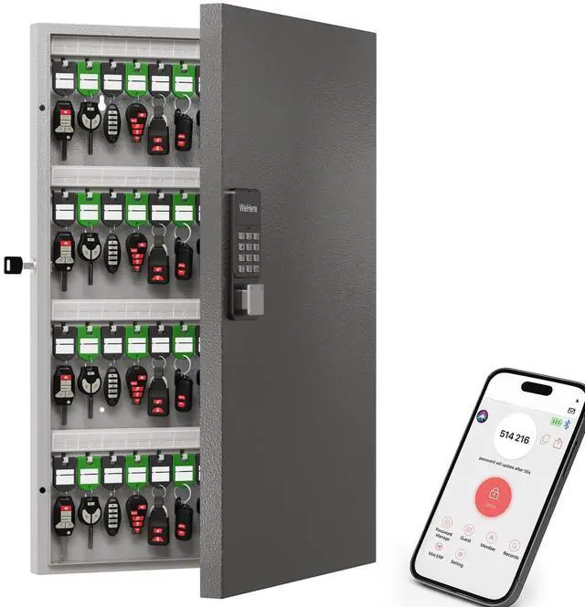 Main image of 96-Key Smart Key Lock Box, Wall-Mount Key Cabinet with Key Management App(Track Key Borrow/Return), Keypad, Bluetooth & WiFi Unlock (Sold Separately) for Commercial, School, Rental, Office