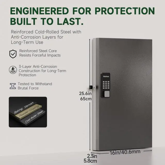 Alt view image 2 of 7 - 96-Key Smart Key Lock Box, Wall-Mount Key Cabinet with Key Management App(Track Key Borrow/Return), Keypad, Bluetooth & WiFi Unlock (Sold Separately) for Commercial, School, Rental, Office